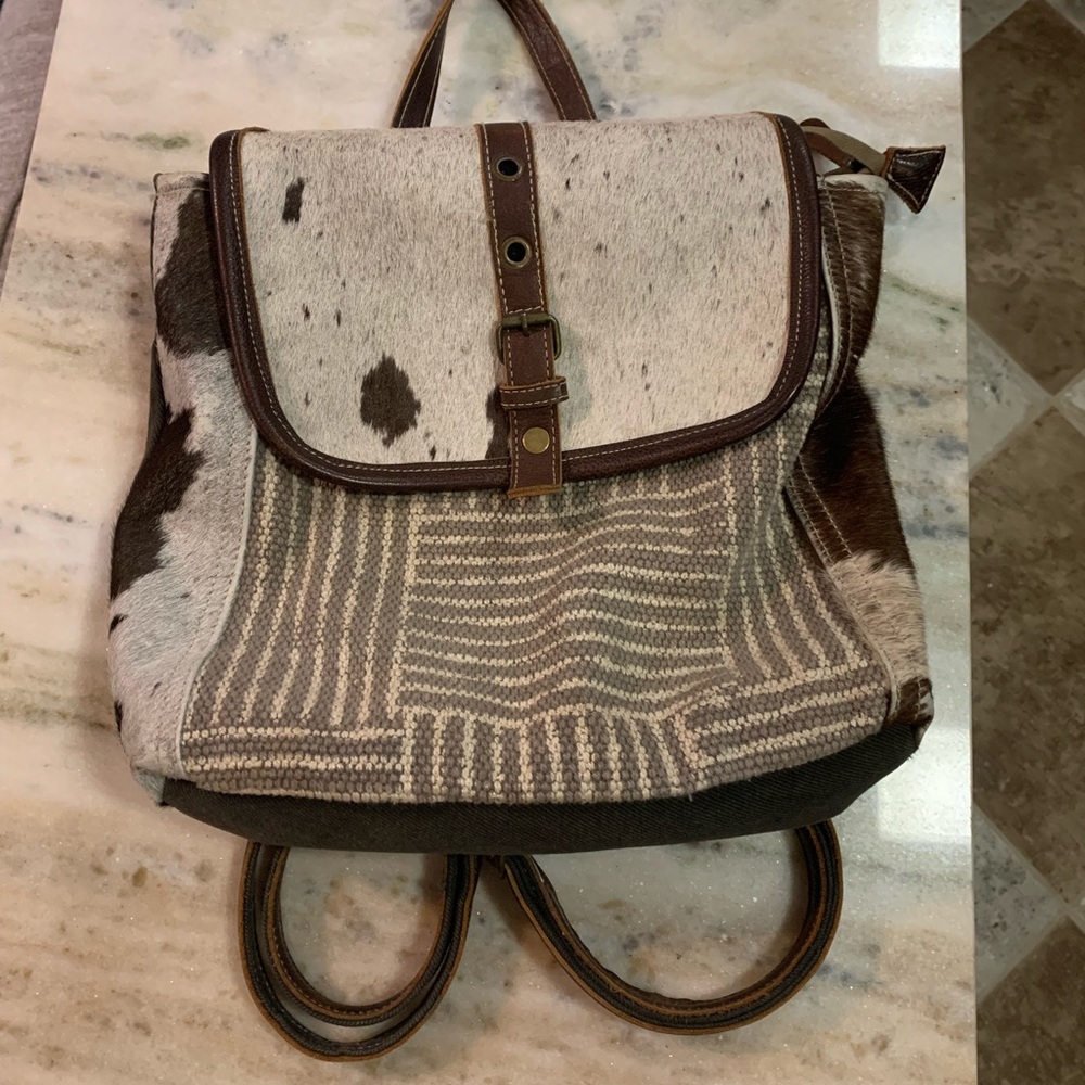 Myra bag. Backpack purse. Hair on and knitted.